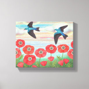 Impressão Em Tela arbustos e papoilas