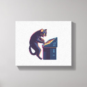 Impressão Em Tela Arcade Meowster - Gamer Cat Nostálgico