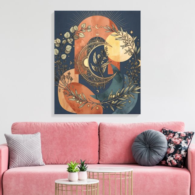 Impressão Em Tela Arco Dourado da Lua e do Sol Celestiais (Insitu(Sala de estar))