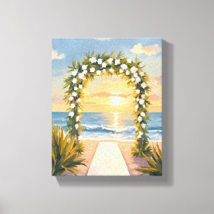Impressão Em Tela Arco Floral de Casamento na Praia em Aquarela