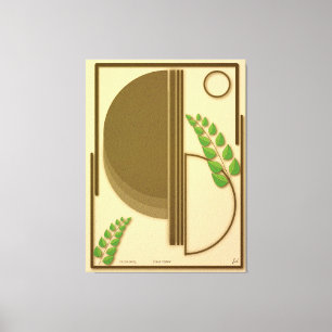 Impressão Em Tela Arco Geométrico Boho Abstrato & Folhas Textura Beg