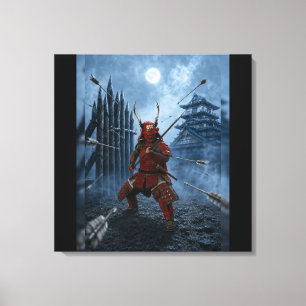 Impressão Em Tela Armadura de Samurai Sanada Yukimura Lua Azul 24x24