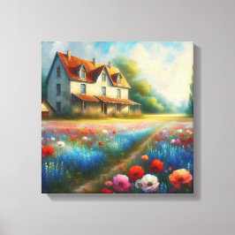 Impressão Em Tela Armazém num campo de flores