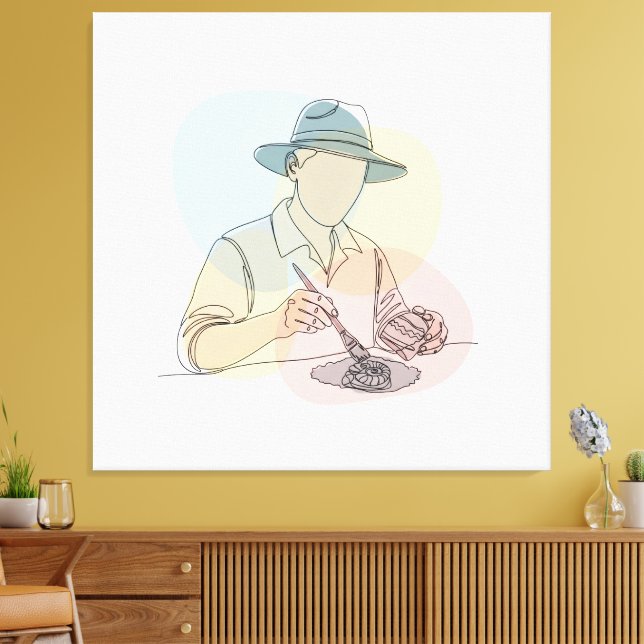 Impressão Em Tela Arqueologista de uma linha de arte contínua simple (Insitu(Sala de estar))