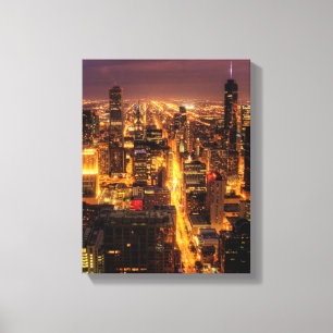 Impressão Em Tela Arquitectura da cidade da noite de Chicago