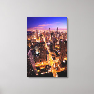 Impressão Em Tela Arquitectura da cidade na noite de Chicago