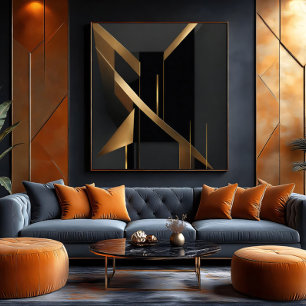 Impressão Em Tela Arquitetura Geométrica Abstrata Ouro Luxuoso
