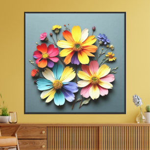 Impressão Em Tela Arranjo de Flores de Papel Multicoloridas Arte de