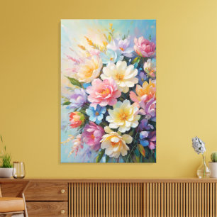 Impressão Em Tela Arranjo de Flores Pintado