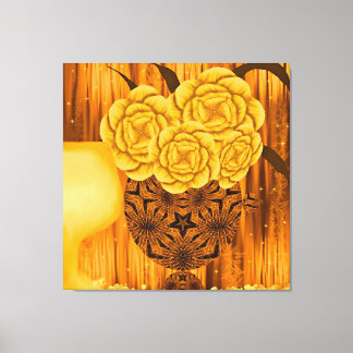 Impressão Em Tela Arranjo Floral Dourado
