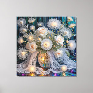 Impressão Em Tela Arranjo Floral Elegante Com Rosas Iluminadas