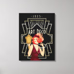 Impressão Em Tela Art Deco 1920 Lady Mirror Dourado Frame Black<br><div class="desc">Vintage Art Deco elegance com esta 1920 de vidro Lady Em um vestido burgundy olhando em um espelho e um quadro de estilo da década de 20 e tipografia Art Deco e 1925.</div>