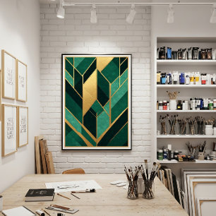 Impressão Em Tela Art Deco Esmeralda Verde Dourado