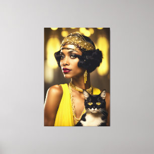 Impressão Em Tela Art Deco, Flapper Afro-Americano, Estilo Gatsby