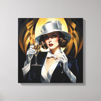 Impressão Em Tela Art Deco Glam: Mulher Dourada