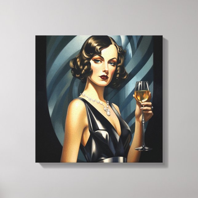 Impressão Em Tela Art Deco Glam: Mulher Prateada (Frente)