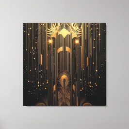 Impressão Em Tela Art Deco Metallic Gold Rain on Black Stylish