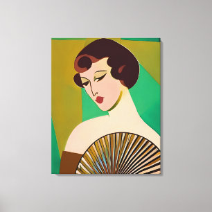 Impressão Em Tela Art Deco Modern Lady with a Fan