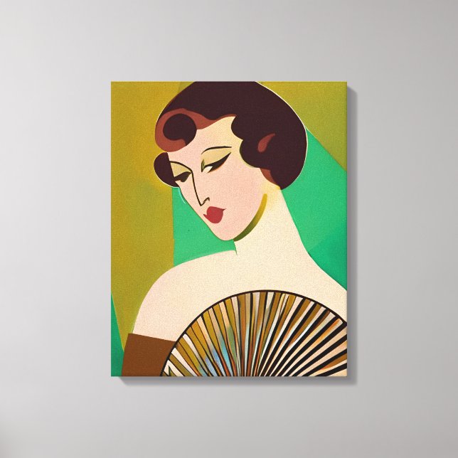Impressão Em Tela Art Deco Modern Lady with a Fan (Frente)