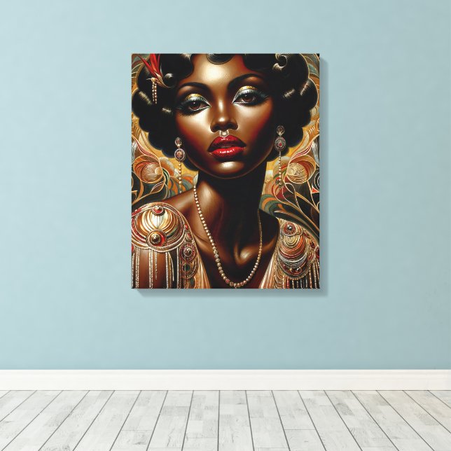 Impressão Em Tela Art Deco - Retrato Afro-Americano (Insitu(piso de madeira))