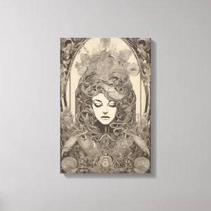 Impressão Em Tela Art Nouveau Retrato Feminino Intrai Arte Floral