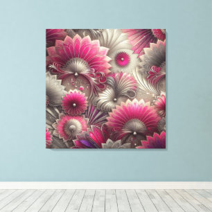 Impressão Em Tela Art Nouveau Ventiladores rosa e prateados