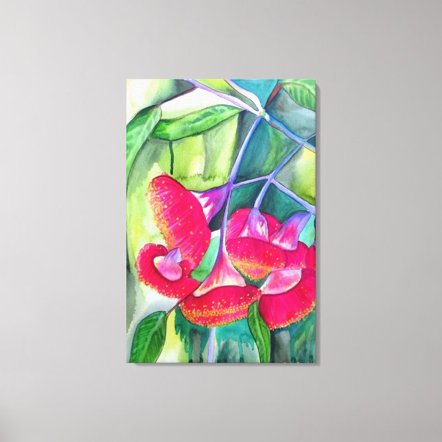 Impressão Em Tela Arte a aquarela australiana com flores vermelhas (Frente)