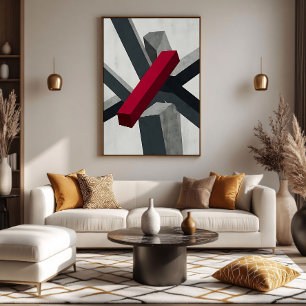 Impressão Em Tela Arte Abstrata 3D Vermelha Preta e Branca Ousada