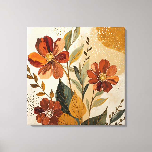 Impressão Em Tela Arte Abstrata Botânica Boho Moderna na Parede (Frente)