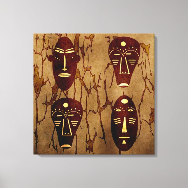 Impressão Em Tela Arte abstrata de desenho de rosto tribal africano  (Frente)