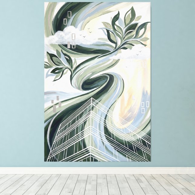 Impressão Em Tela Arte abstrata de Floresta Vertical, Edifício Verde (Insitu(piso de madeira))