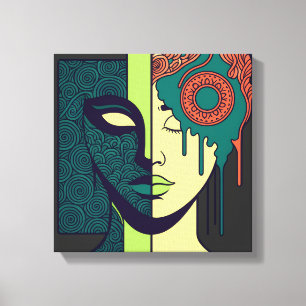 Impressão Em Tela Arte Abstrata de Mandala com Rosto Dividido