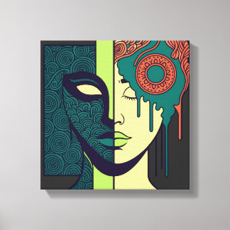 Impressão Em Tela Arte Abstrata de Mandala com Rosto Dividido