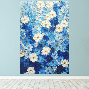 Impressão Em Tela Arte Abstrata de Parede com Gradiente Floral Azul