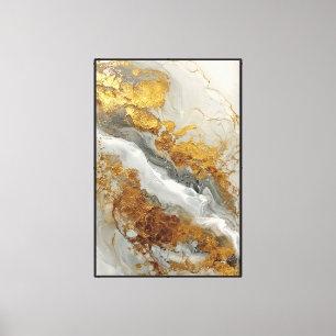 Impressão Em Tela Arte abstrata de parede com mármore Branco & Doura