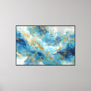 Impressão Em Tela Arte abstrata de parede em turquesa e ouro