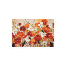 Arte Abstrata de Parede Floral Vermelho e Dourado 