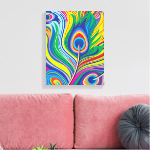 Impressão Em Tela Arte Abstrata de Penas de Pavão