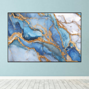 Impressão Em Tela Arte Abstrata de Veio Mineral Turquesa e Dourado