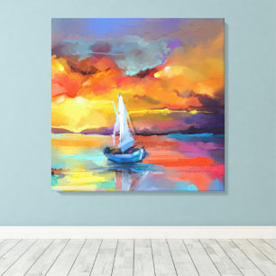 Impressão Em Tela Arte abstrata do pôr do sol de veleiro colorido