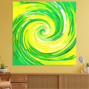 Impressão Em Tela Arte Abstrata Espiral Amarela Verde