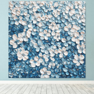 Impressão Em Tela Arte abstrata floral azul densa para parede