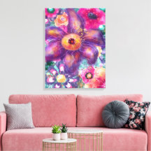 Arte Abstrata Floral Caprichosa Teal Roxo Rosa