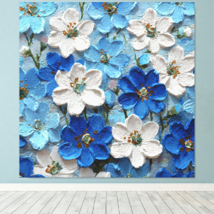 Impressão Em Tela Arte abstrata floral texturizada azul e branca par