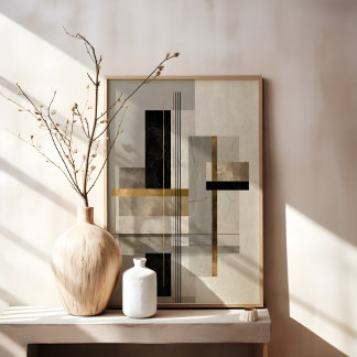 Impressão Em Tela Arte Abstrata Geométrica Moderna a Ouro