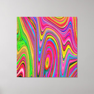 Impressão Em Tela Arte Abstrata Groovy Amarela, Vermelha e Azul Trip
