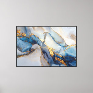 Impressão Em Tela Arte abstrata inspirada em geodo azul e dourado