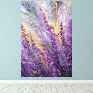 Impressão Em Tela Arte Abstrata Marmorizada em Dourado e Lavanda Rox