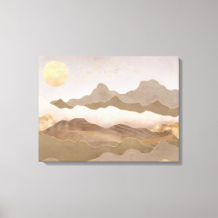 Impressão Em Tela Arte Abstrata Neutra Bege e Folha de Ouro Sol Mont