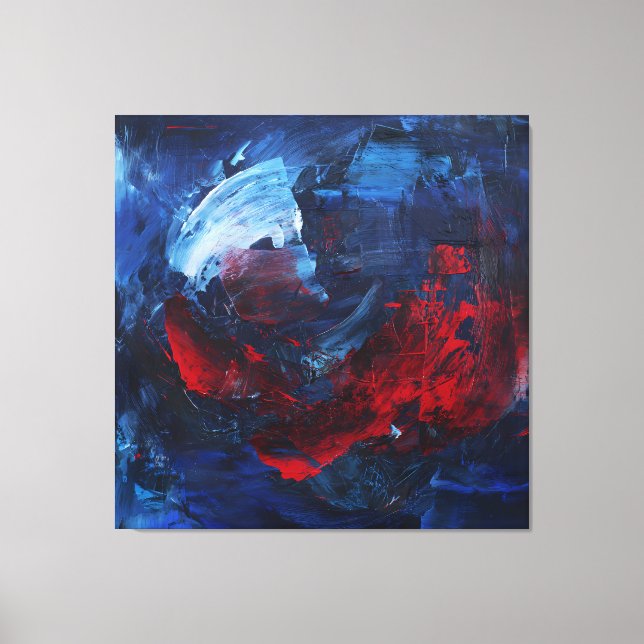 Impressão Em Tela Arte Abstrata Ousada em Vermelho Azul Ardente na P (Frente)